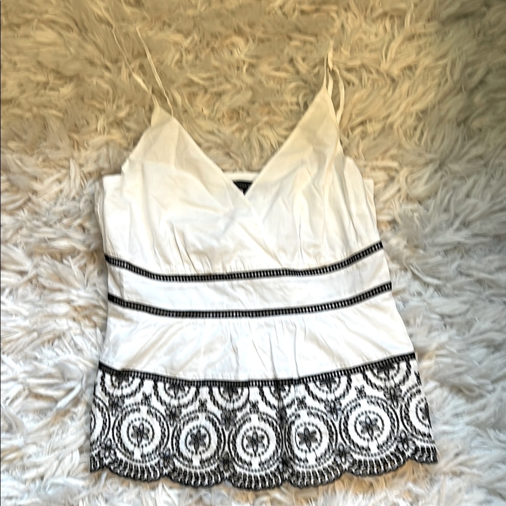 Elegant White and Black Lace Trim Tank Top